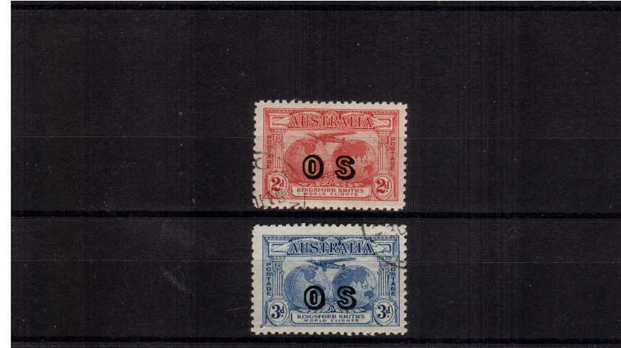 The Kingsford Smith Flight pair overprinted ''O S'' cancelled to order.<br/>A lovely bright and fresh pair.<br/><b>ZAZ</b>