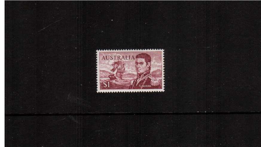 $1 Flinders in Purple Brown<br/>
A superb unmounted mint with perforation 15x14.
<br/><b>ZAZ</b>
