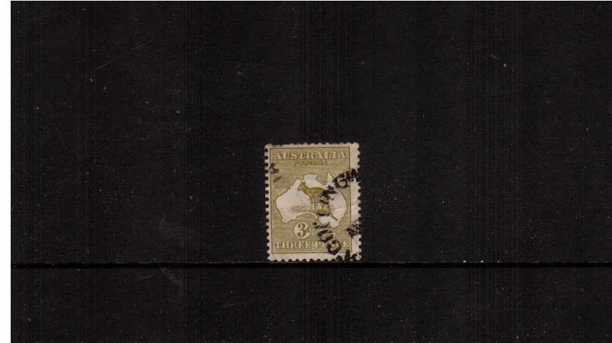 3d Yellow-Olive - Die II<br/>A good used single with a few nibbled perfs at top.