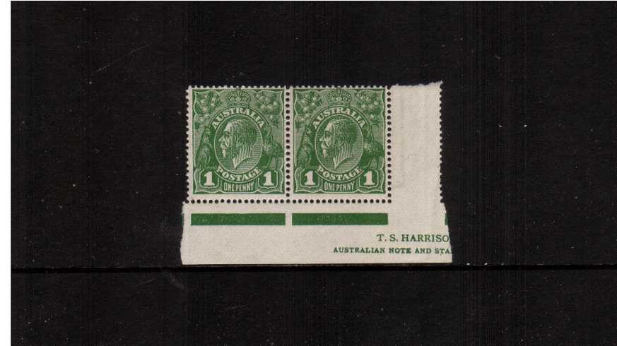 d Sage-Green<br/>A superb unmounted mint part imprint pair. The pair also shows the ''RA'' joined variety on the corner stamp.