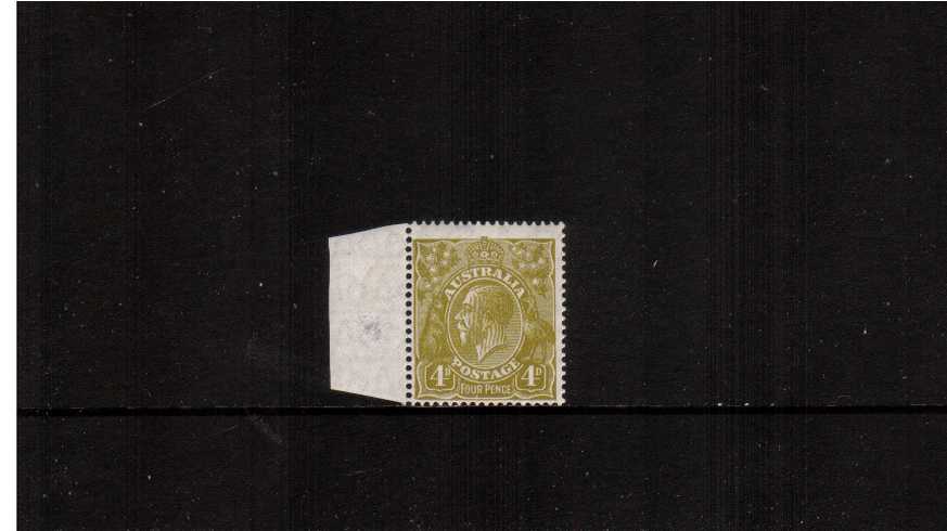 4d Yellow-Olive - Perforation 14<br/>A superb unmounted mint left side single.