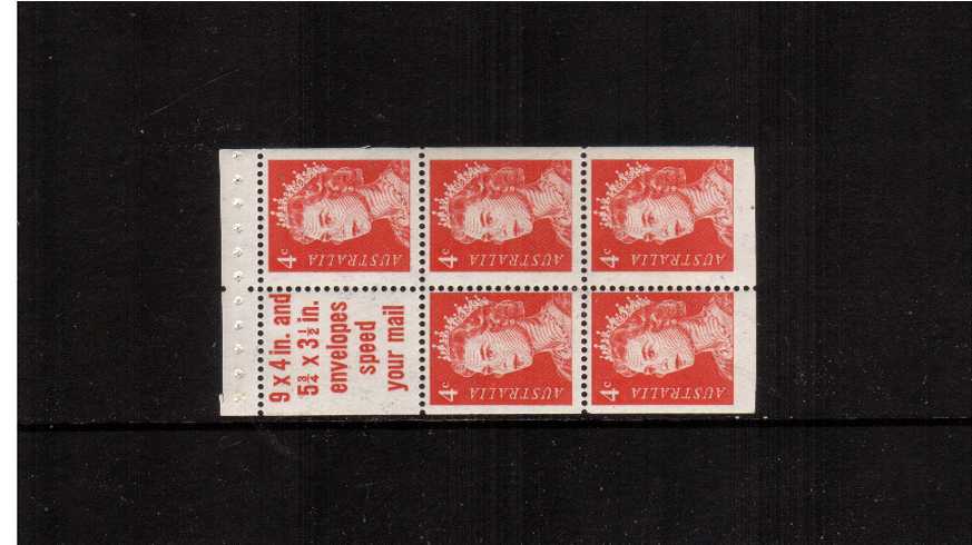 4c Red in a superb unmounted mint booklet pane of five with label ''SPEED YOUR MAIL''.
<br/><b>ZAZ</b>