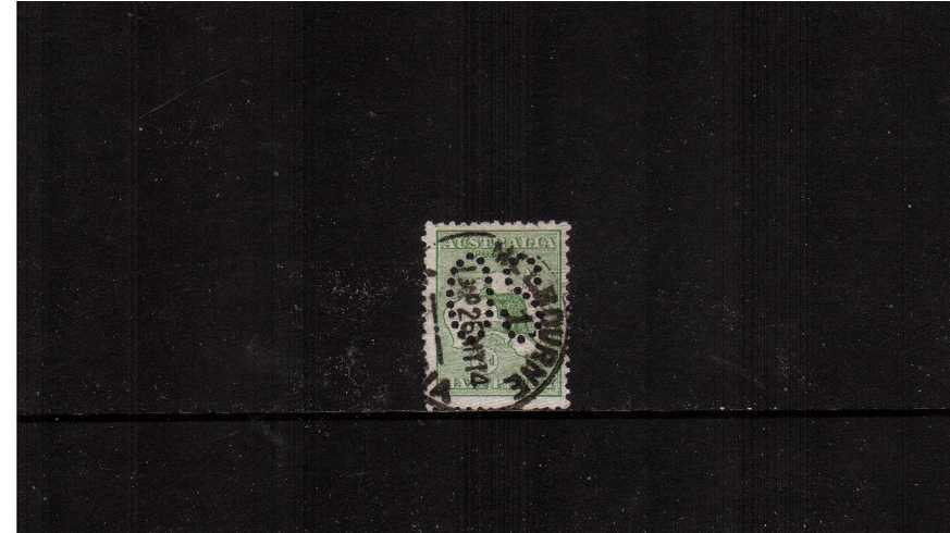 d Green <br/>A good used single perforated ''O S'' with tiny fault