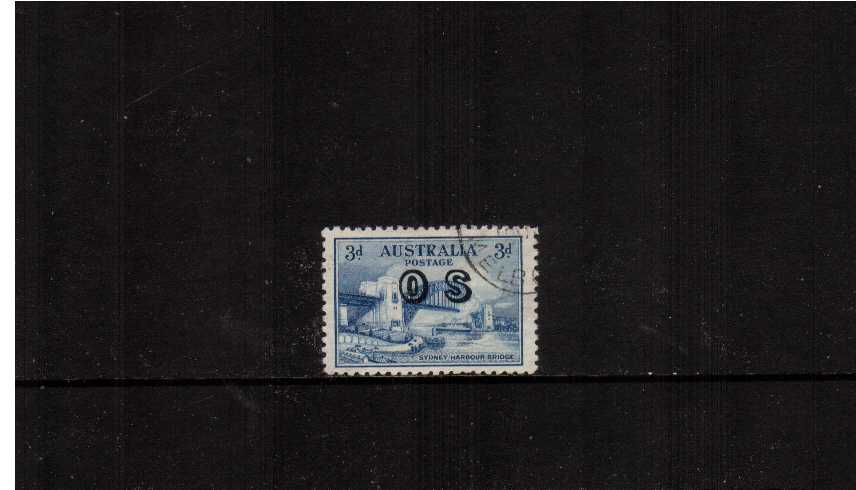 3d Blue Sydney Harbour Bridge<br/>
A superb fine used CTO single overprinted ''O S''