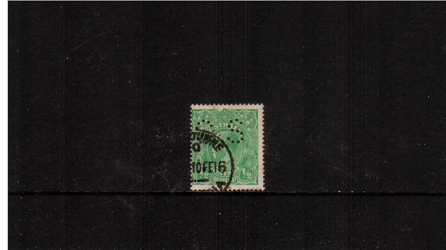 d Bright Green <br/>A good used single cancelled with a part CDS perforated ''O S''