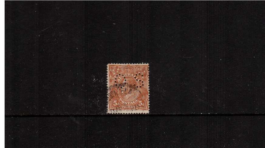 5d Bright Chestnut- Line Perforation 14 <br/>A good used single cancelled with a part CDS perforated ''O S''.