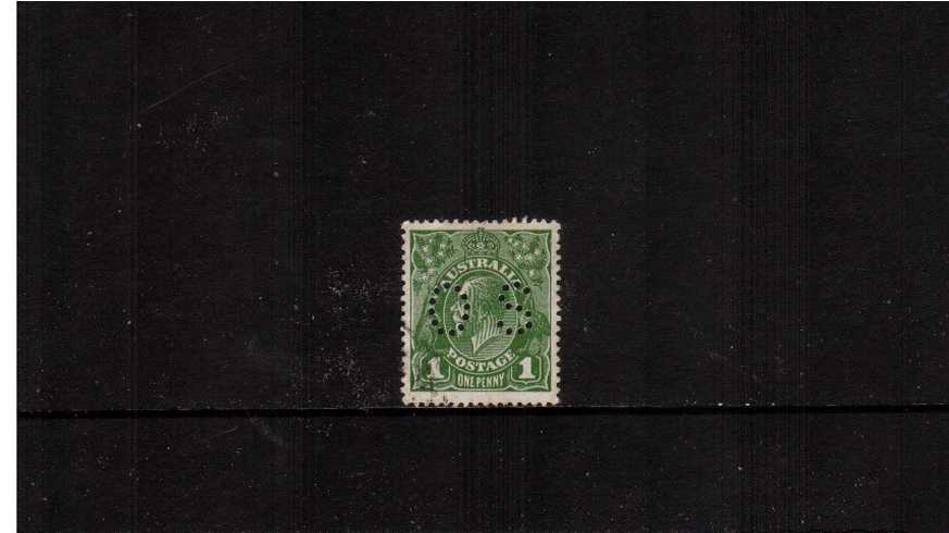 1d Sage-Green<br/>A good used single cancelled with a part CDS perforated ''O S''