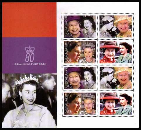 80th Birthday of Queen Elizabeth II<br/>Special sheetlet of eight, two complete sets.