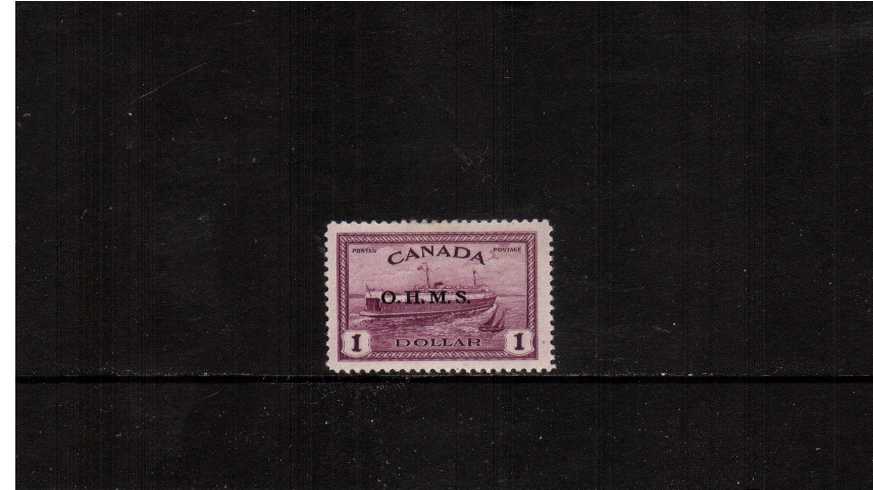 $1 definitive single with O.H.M.S. overprint.<br/>A well centered and fresh looking good mounted mint. stamp.<br><b>XQX</b>