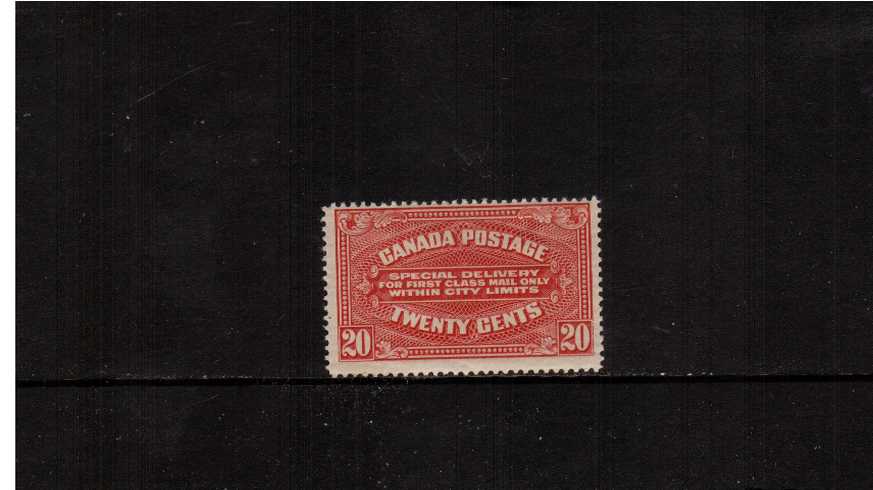 Special Delivery<br/>20c Carmine Red. A superb very lightly mounted mint single
<br><b>XQX</b>
