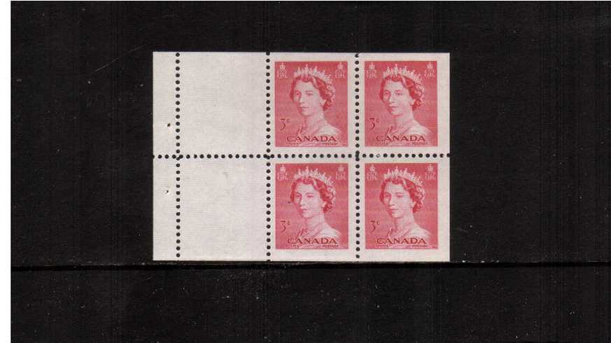 3c Carmine  booklet pane of three superb unmounted mint.<br><b>XQX</b>

