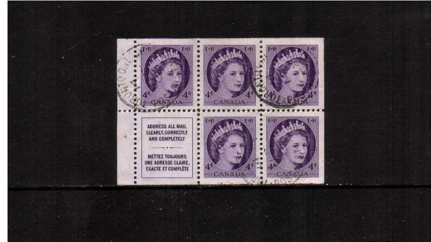 4c Violet booklet pane of five plus label superb fine used.

<br><b>XQX</b>