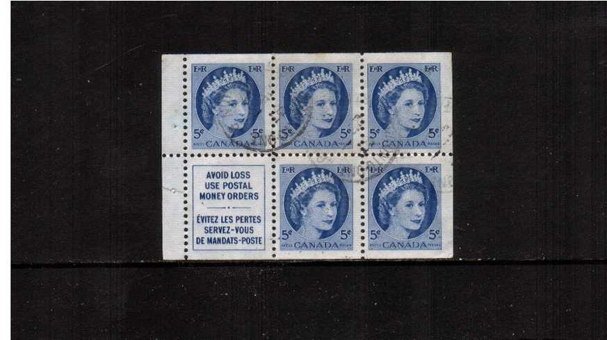 5c Bright Blue booklet pane of five plus label superb fine used. 

<br><b>XQX</b>