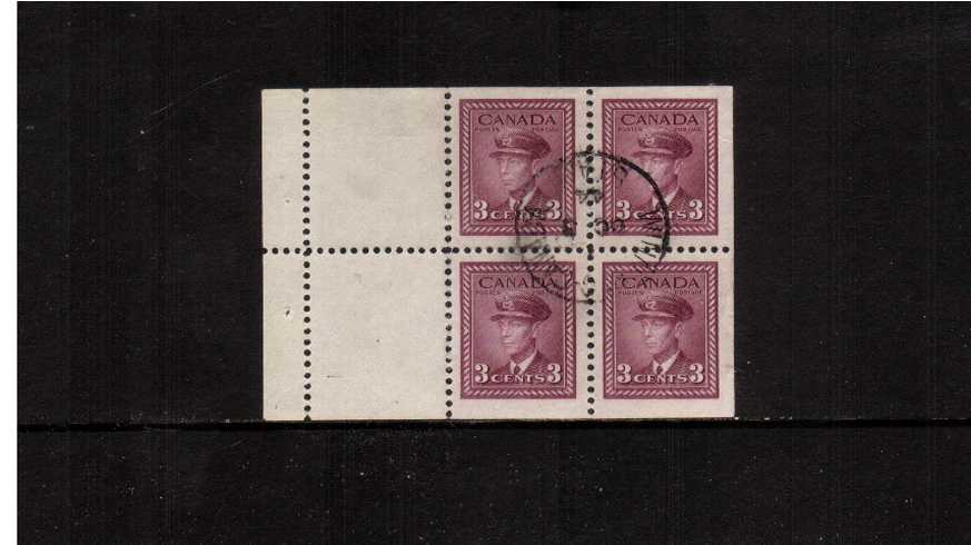 3c Purple booklet pane of four plus two labels superb fine used. <br><b>XQX</b>