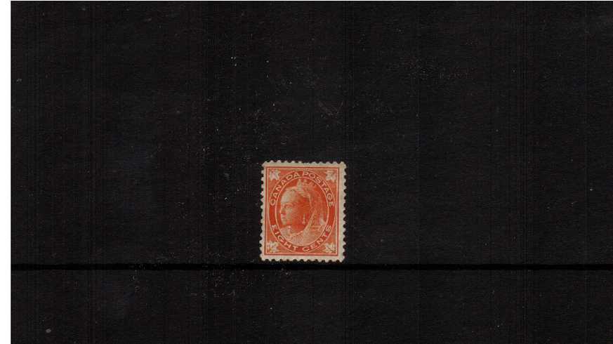 8c Orange ''Maple Leaf'' Issue<br/>
A lightly mounted mint bright and fresh well centered single<br/>with a short perforation at top reflected in the price.
<br/><b>XQX</b>