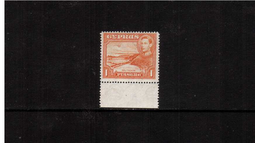 1pi Orange<br/>
A superb unmounted mint lower marginal example of the rare perforation variety - Perf 13x12. Superb. SG Cat 550
<br/><b>XFX</b>