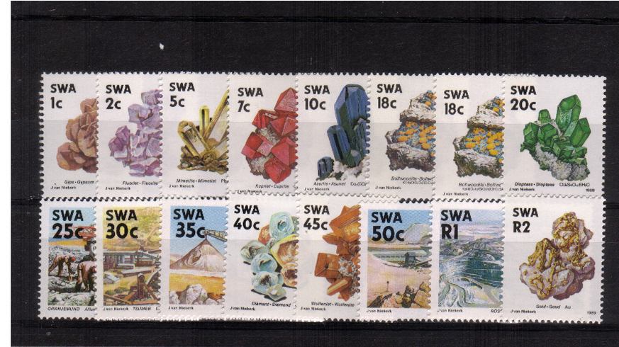The ''Minerals'' set of fifteen with the added bonus of the corrected inscription on the 18c value superb unmounted mint. Scarce set!<br><b>XLX</b>