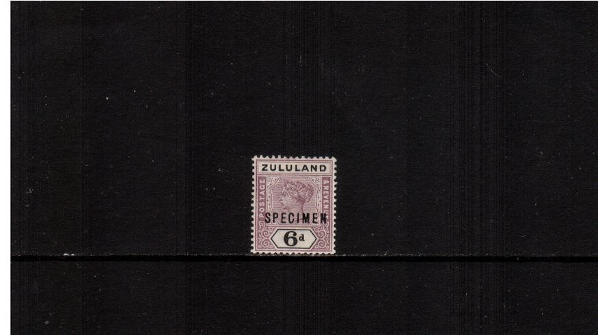 6d Dull Mauve and Black<br/>
A very fine lightly mounted mint single overprinted ''SPECIMEN''
<br><b>XLX</b>