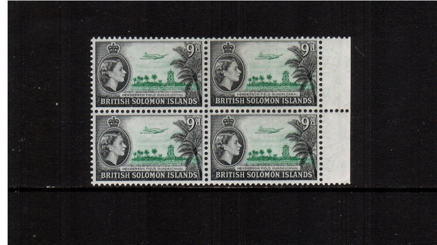 9d Emerald and Black - Watermark Multiple Script CA<br/>
A superb unmounted mint right side marginal block of four.<br><b>XMX</b>