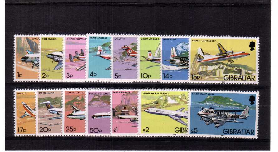 Aircraft set superb unmounted mint set of fifteen