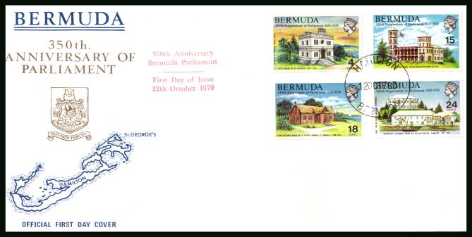 350th Anniversary of Bermuda Parliament
<br/>A superb unaddressed illustrated First Day Cover offered at the value of the used stamps alone. 
