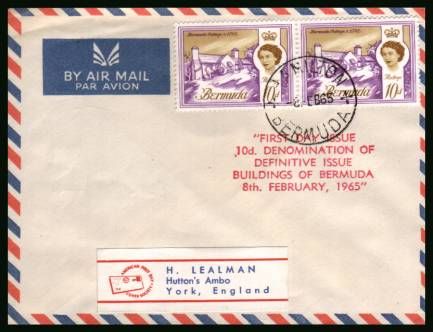 10d Definitive single as a pair on a label addressed airmail envelope plain First Day Cover.