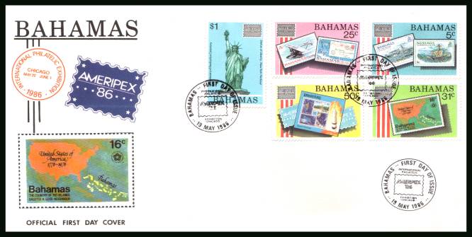 ''Ameripex'' '86'' Stamp Exhibition <br/>on an unaddressed illustrated FDC 
