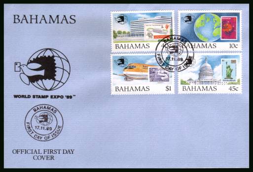 ''World Stamp Expo '89'' Stamp Exhibition
<br/>on an unaddressed illustrated FDC 
