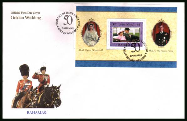 Golden Wedding of Queen Elizabeth minisheet
<br/>on an unaddressed illustrated FDC 
