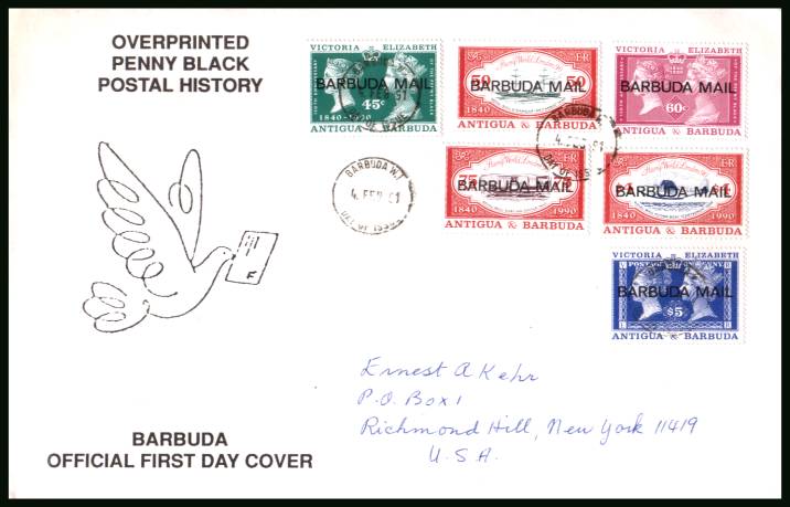 150th Anniversary of 1d Black AND ''Stamp World London '90'' Exhibition issued both issued on same day<br/>on a hand addressed First Day Cover to New York USA