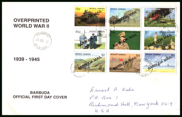 50th Anniversary of Second World War - WWII
<br/>on a hand addressed First Day Cover to New York USA