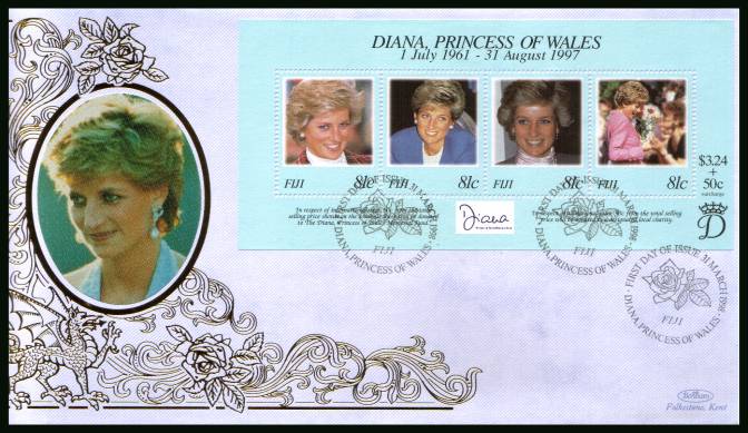 Diana, Princess of Wales Commemoration<br/>
the minisheet on a BENHAM ''Silk'' First Day Cover