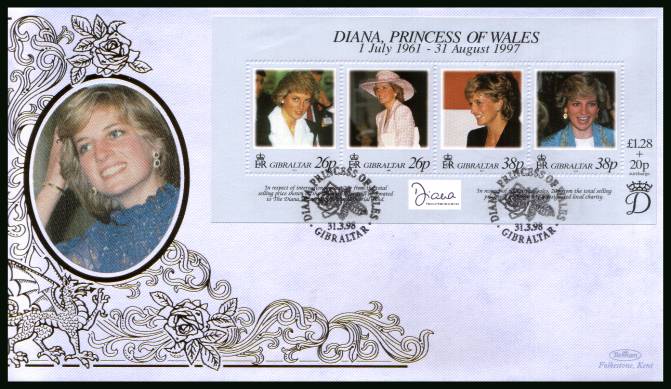 Diana, Princess of Wales Commemoration<br/>
the minisheet on a BENHAM ''Silk'' First Day Cover