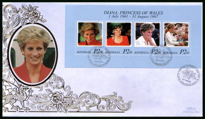 Diana, Princess of Wales Commemoration<br/>
the minisheet on a BENHAM ''Silk'' First Day Cover