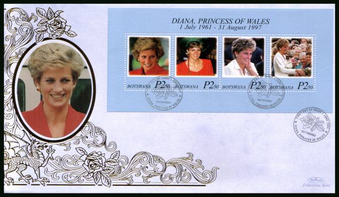 Diana, Princess of Wales Commemoration<br/>
the minisheet on a BENHAM ''Silk'' First Day Cover