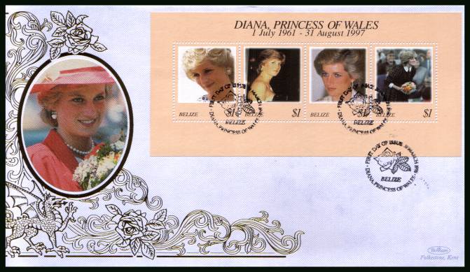 Diana, Princess of Wales Commemoration<br/>
the minisheet on a BENHAM ''Silk'' First Day Cover