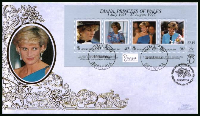 Diana, Princess of Wales Commemoration<br/>
the minisheet on a BENHAM ''Silk'' First Day Cover