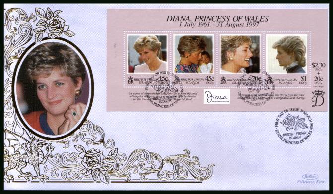 Diana, Princess of Wales Commemoration<br/>
the minisheet on a BENHAM ''Silk'' First Day Cover