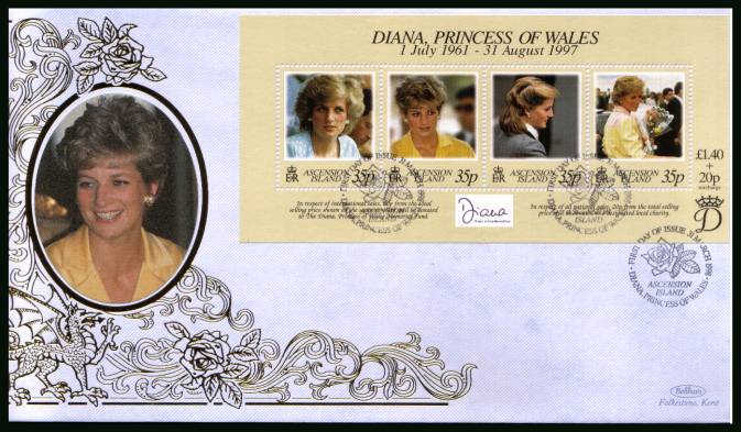 Diana, Princess of Wales Commemoration<br/>
the minisheet on a BENHAM ''Silk'' First Day Cover