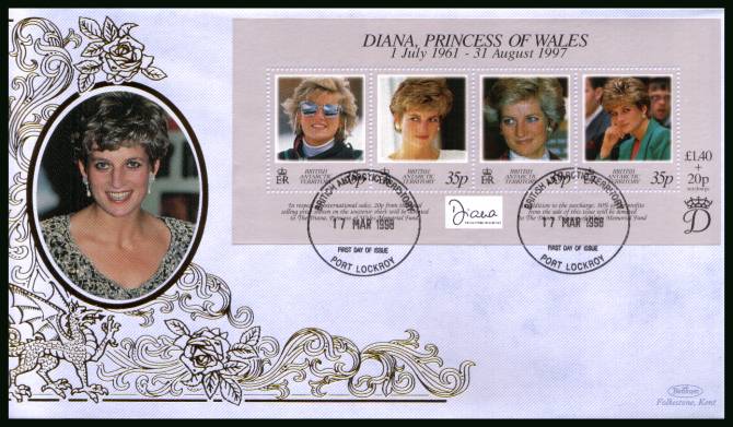 Diana, Princess of Wales Commemoration<br/>
the minisheet on a BENHAM ''Silk'' First Day Cover