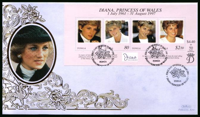 Diana, Princess of Wales Commemoration<br/>
the minisheet on a BENHAM ''Silk'' First Day Cover