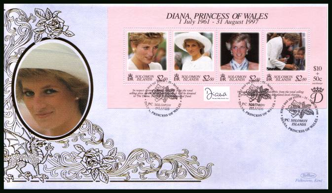 Diana, Princess of Wales Commemoration<br/>
the minisheet on a BENHAM ''Silk'' First Day Cover