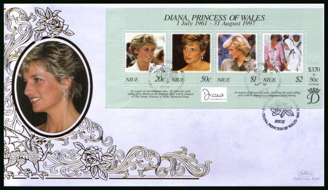 Diana, Princess of Wales Commemoration<br/>
the minisheet on a BENHAM ''Silk'' First Day Cover