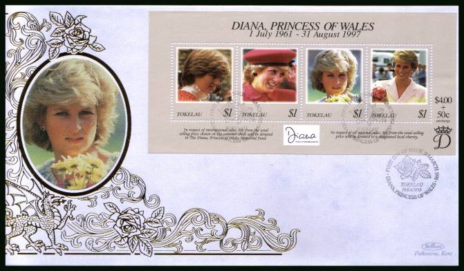 Diana, Princess of Wales Commemoration<br/>
the minisheet on a BENHAM ''Silk'' First Day Cover