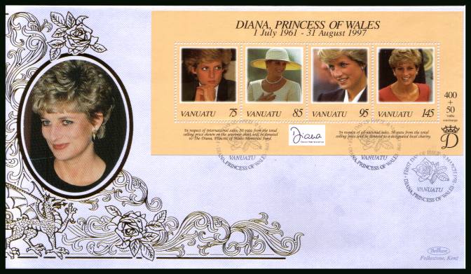 Diana, Princess of Wales Commemoration<br/>
the minisheet on a BENHAM ''Silk'' First Day Cover