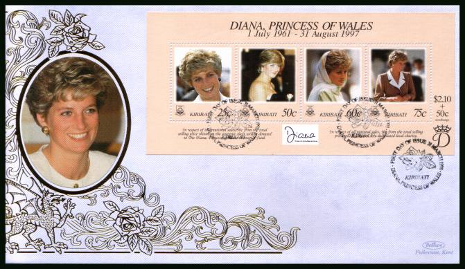 Diana, Princess of Wales Commemoration<br/>
the minisheet on a BENHAM ''Silk'' First Day Cover