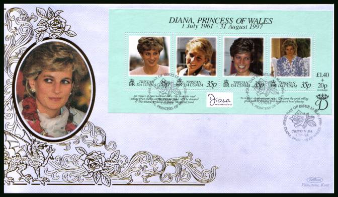 Diana, Princess of Wales Commemoration<br/>
the minisheet on a BENHAM ''Silk'' First Day Cover