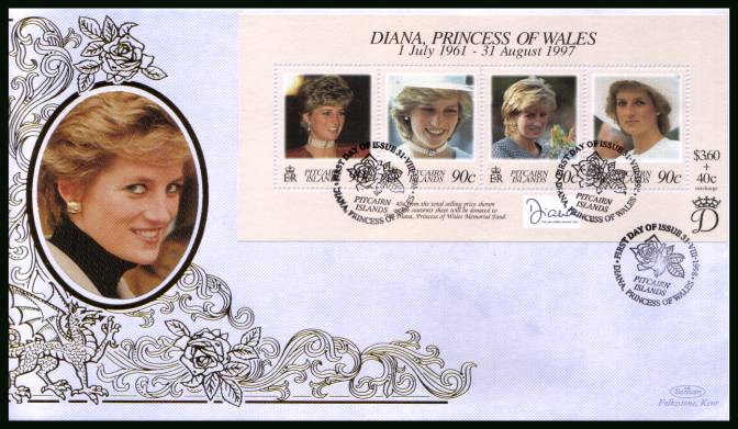 Diana, Princess of Wales Commemoration<br/>
the minisheet on a BENHAM ''Silk'' First Day Cover