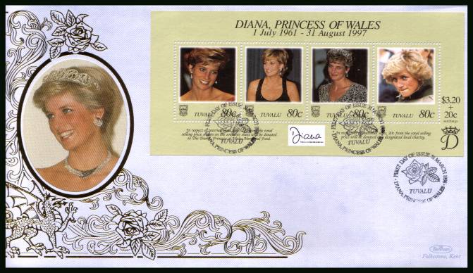 Diana, Princess of Wales Commemoration<br/>
the minisheet on a BENHAM ''Silk'' First Day Cover