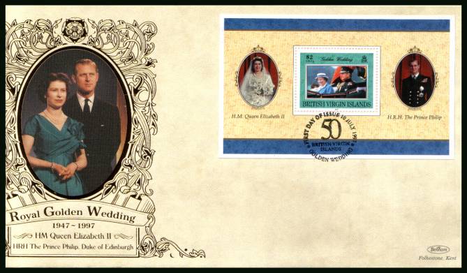 Royal Golden Wedding minisheet<br/>
on a BENHAM ''Silk'' First Day Cover